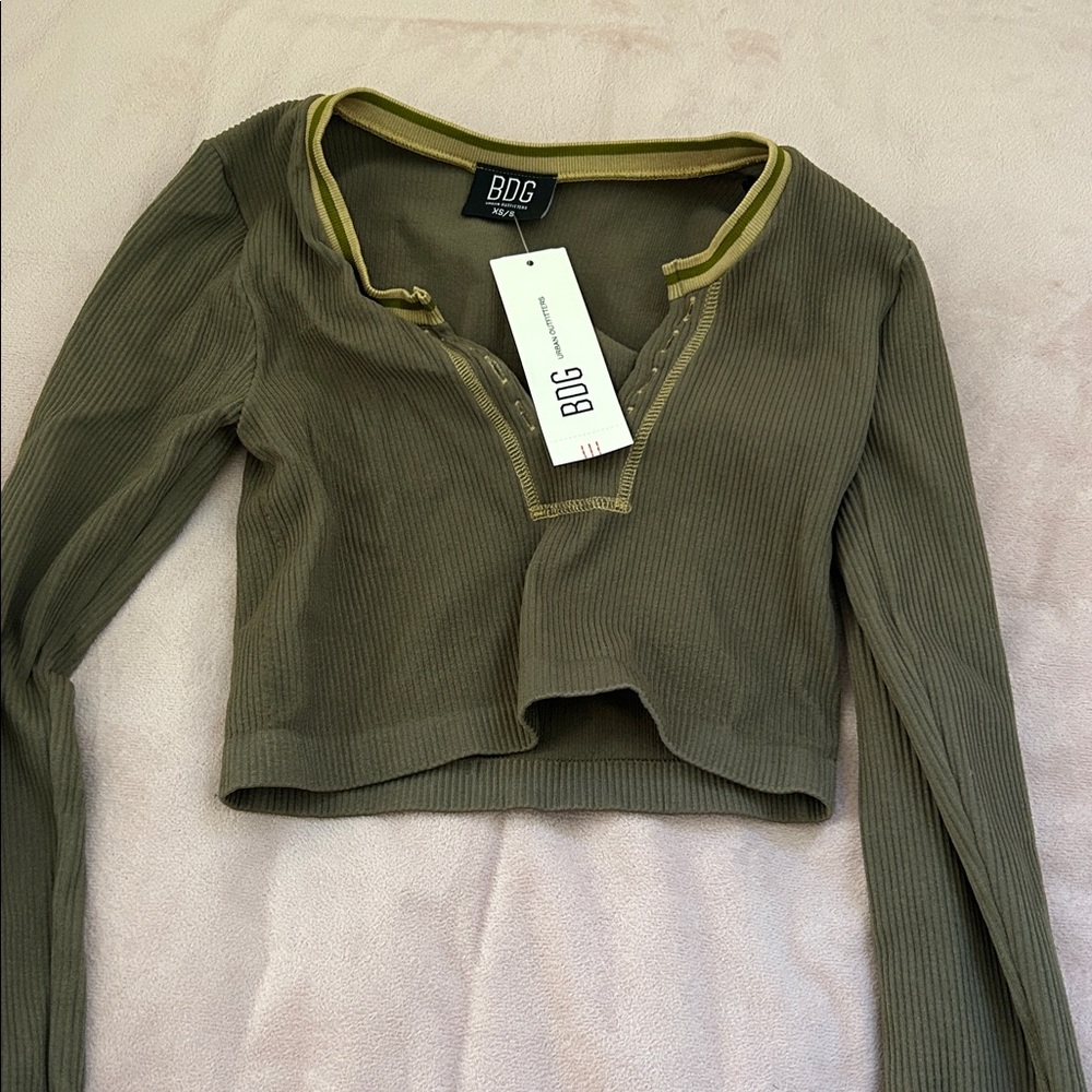 BDG Khaki Ribbed Cropped Top